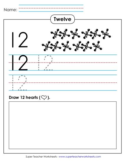 Number Twelve - Trace, Print, Draw: Twelve (Printable PDF Worksheet)