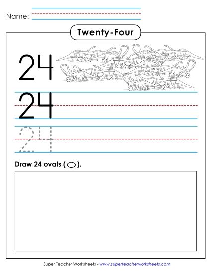 Twenty-Four - Trace, Print, Write: 24 (Printable PDF Worksheet)