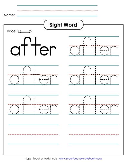 Trace the Word: After (Printable PDF Worksheet)
