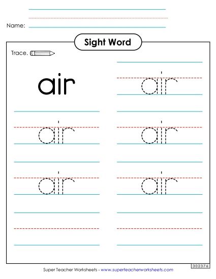 Trace the Word: Air (Printable PDF Worksheet)