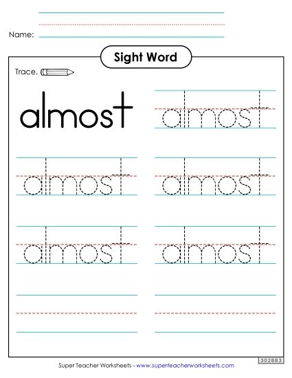Trace the Word: Almost (Printable PDF Worksheet)