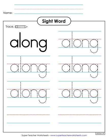 Trace the Word: Along (Printable PDF Worksheet)