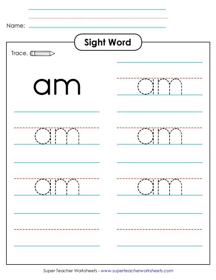 Trace the Word: Am (Printable PDF Worksheet)