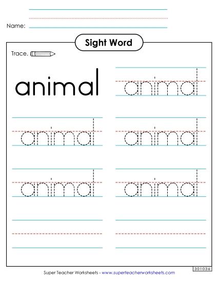 Trace the Word: Animal (Printable PDF Worksheet)