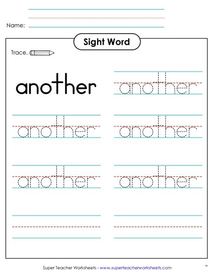Trace the Word: Another (Printable PDF Worksheet)