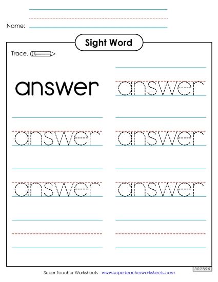 Trace the Word: Answer (Printable PDF Worksheet)