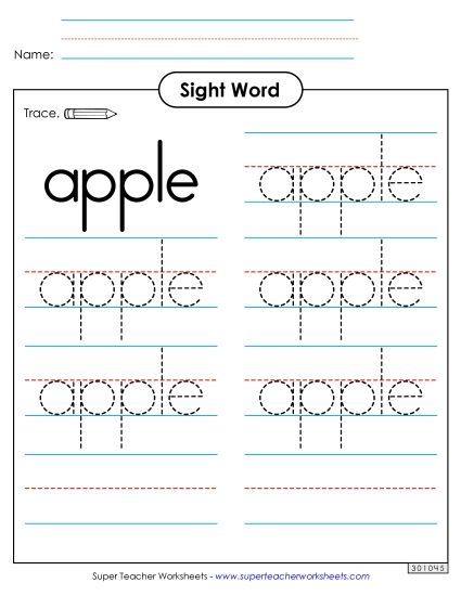 Trace the Word: Apple (Printable PDF Worksheet)