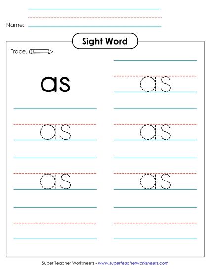 Trace the Word: As (Printable PDF Worksheet)