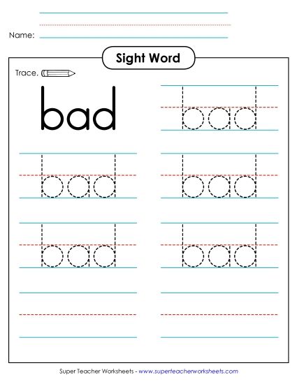 Trace the Word: Bad (Printable PDF Worksheet)