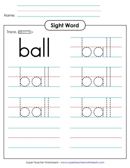 Trace the Word: Ball (Printable PDF Worksheet)