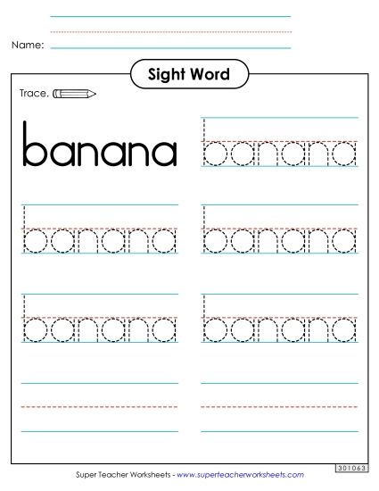 Trace the Word: Banana (Printable PDF Worksheet)