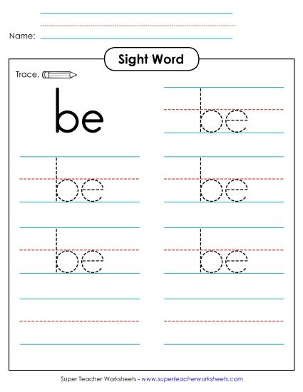 Trace the Word: Be (Printable PDF Worksheet)