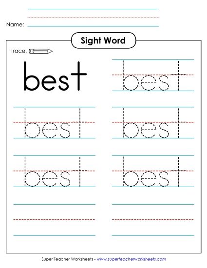 Trace the Word: Best (Printable PDF Worksheet)