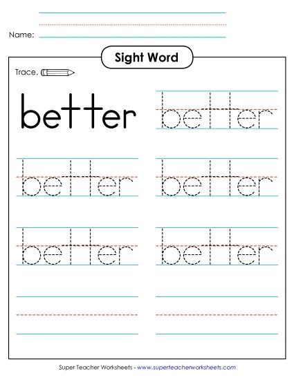 Trace the Word: Better (Printable PDF Worksheet)