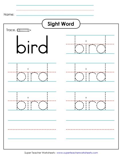 Trace the Word: Bird (Printable PDF Worksheet)