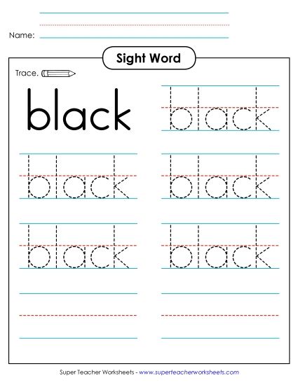 Trace the Word: Black (Printable PDF Worksheet)