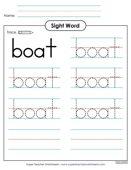 Trace the Word: Boat (Printable PDF Worksheet)