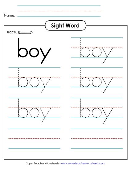Trace the Word: Boy (Printable PDF Worksheet)