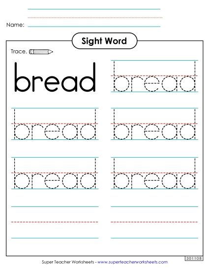 Trace the Word: Bread (Printable PDF Worksheet)