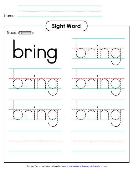 Trace the Word: Bring (Printable PDF Worksheet)