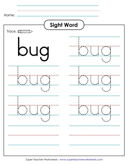 Trace the Word: Bug (Printable PDF Worksheet)