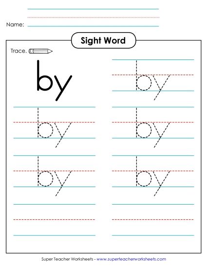 Trace the Word: By (Printable PDF Worksheet)