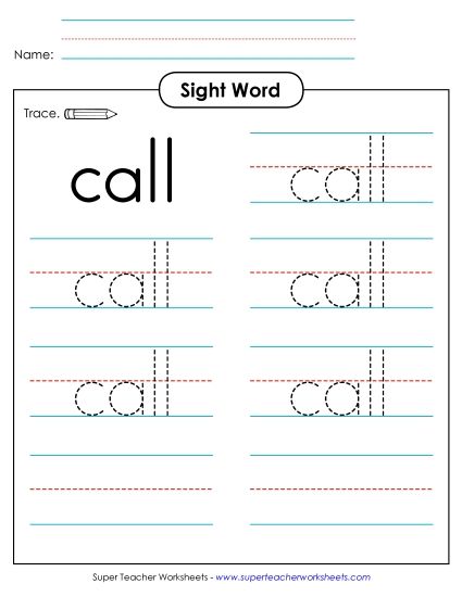 Trace the Word: Call (Printable PDF Worksheet)