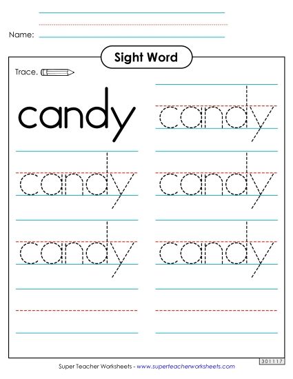 Trace the Word: Candy (Printable PDF Worksheet)