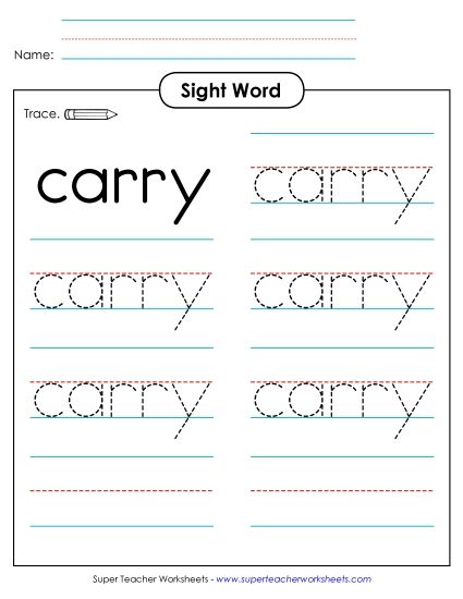 Trace the Word: Carry (Printable PDF Worksheet)