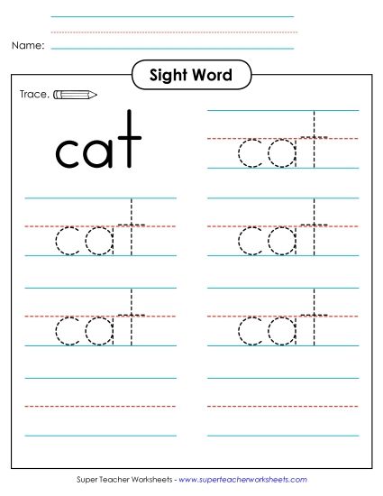 Trace the Word: Cat (Printable PDF Worksheet)