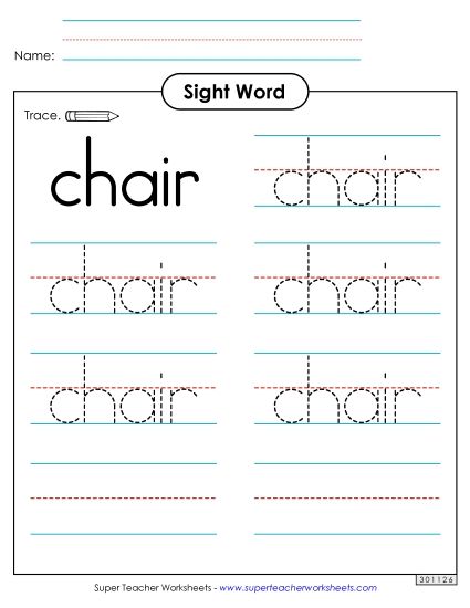 Trace the Word: Chair (Printable PDF Worksheet)