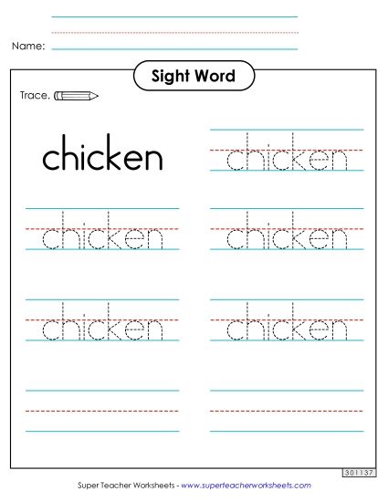 Trace the Word: Chicken (Printable PDF Worksheet)