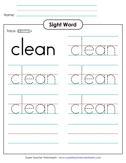 Trace the Word: Clean (Printable PDF Worksheet)