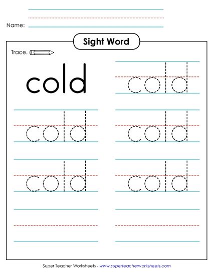 Trace the Word: Cold (Printable PDF Worksheet)