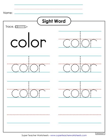 Trace the Word: Color (Printable PDF Worksheet)