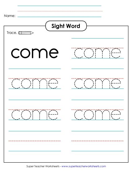 Trace the Word: Come (Printable PDF Worksheet)