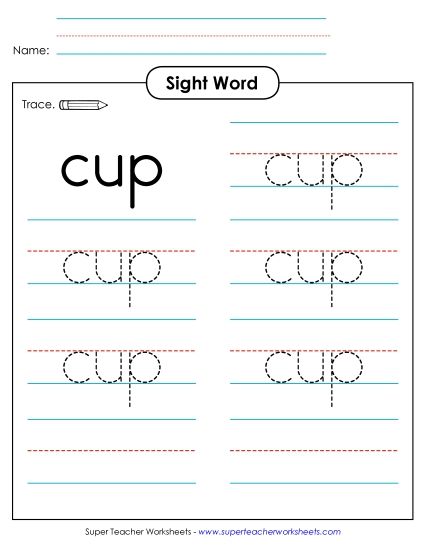 Trace the Word: Cup (Printable PDF Worksheet)