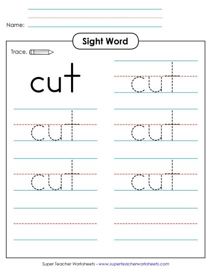 Trace the Word: Cut (Printable PDF Worksheet)