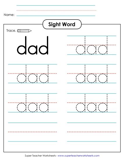 Trace the Word: Dad (Printable PDF Worksheet)