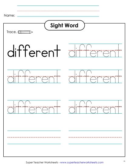 Trace the Word: Different (Printable PDF Worksheet)