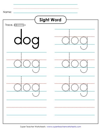 Trace the Word: Dog (Printable PDF Worksheet)