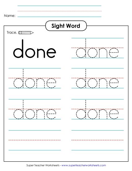 Trace the Word: Done (Printable PDF Worksheet)