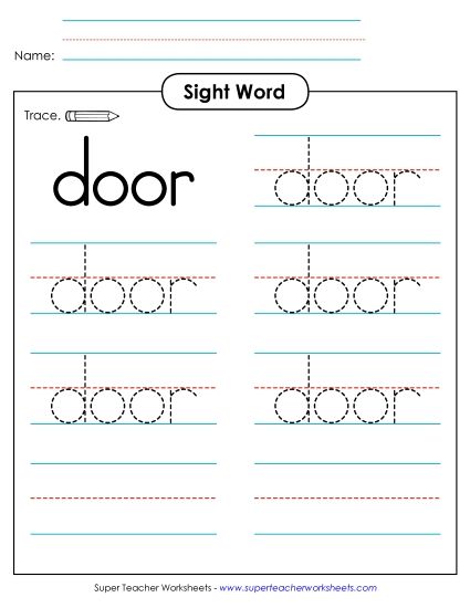 Trace the Word: Door (Printable PDF Worksheet)