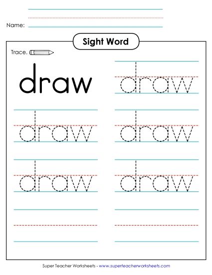 Trace the Word: Draw (Printable PDF Worksheet)
