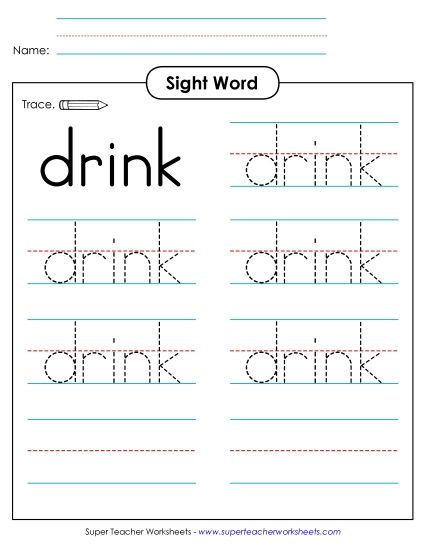 Trace the Word: Drink (Printable PDF Worksheet)