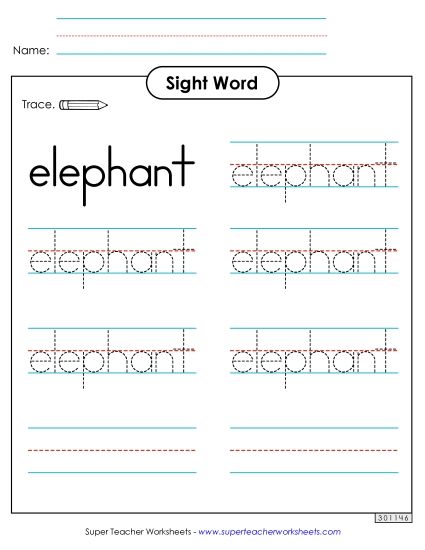 Trace the Word: Elephant (Printable PDF Worksheet)