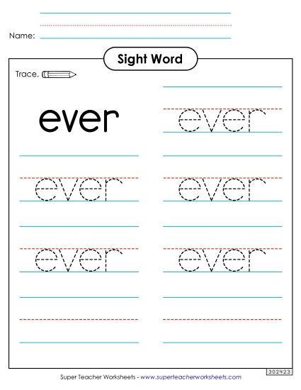 Trace the Word: Ever (Printable PDF Worksheet)