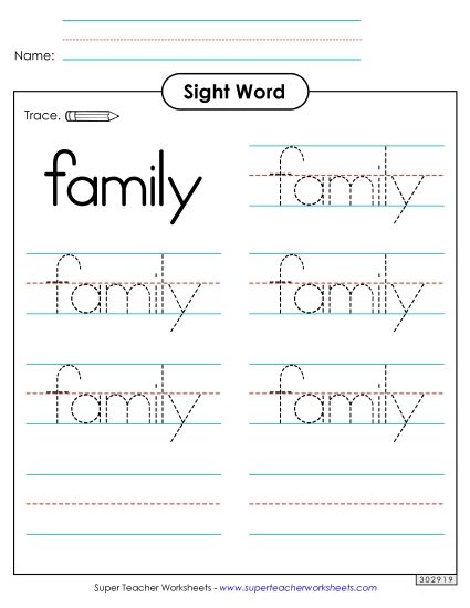 Trace the Word: Family (Printable PDF Worksheet)