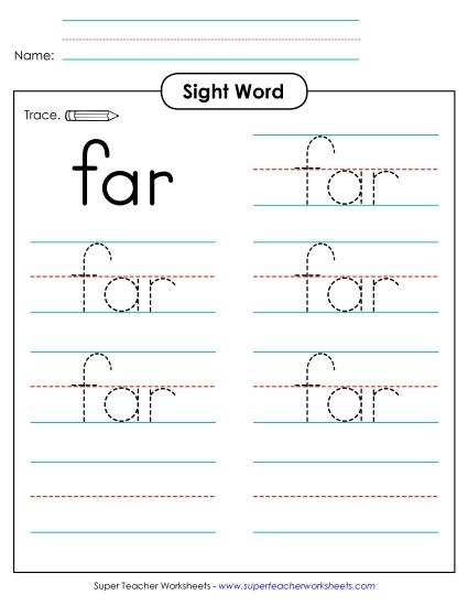 Trace the Word: Far (Printable PDF Worksheet)