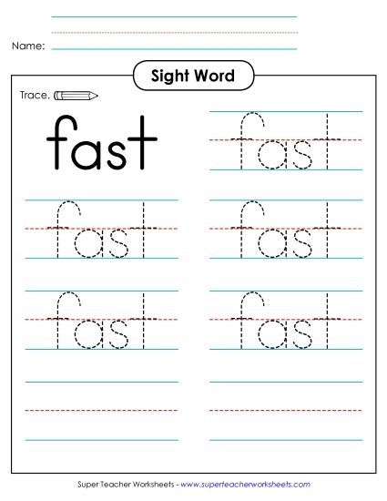 Trace the Word: Fast (Printable PDF Worksheet)